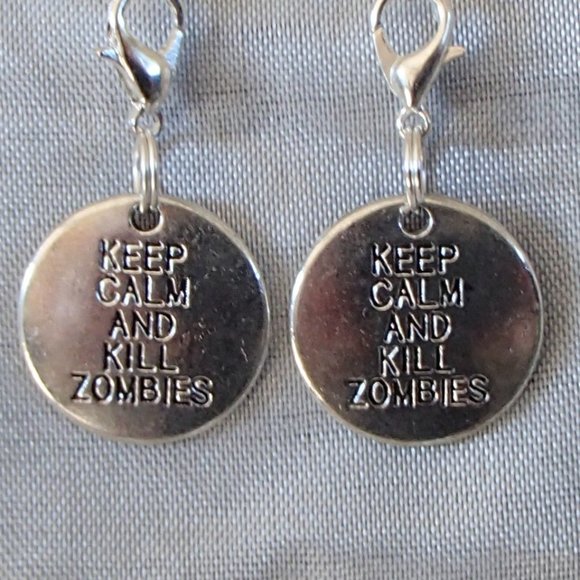 COPY - COPY - Zombie Tag Keep Calm Handcrafted Earrings Zipper Pull WD Fans - Picture 9 of 10